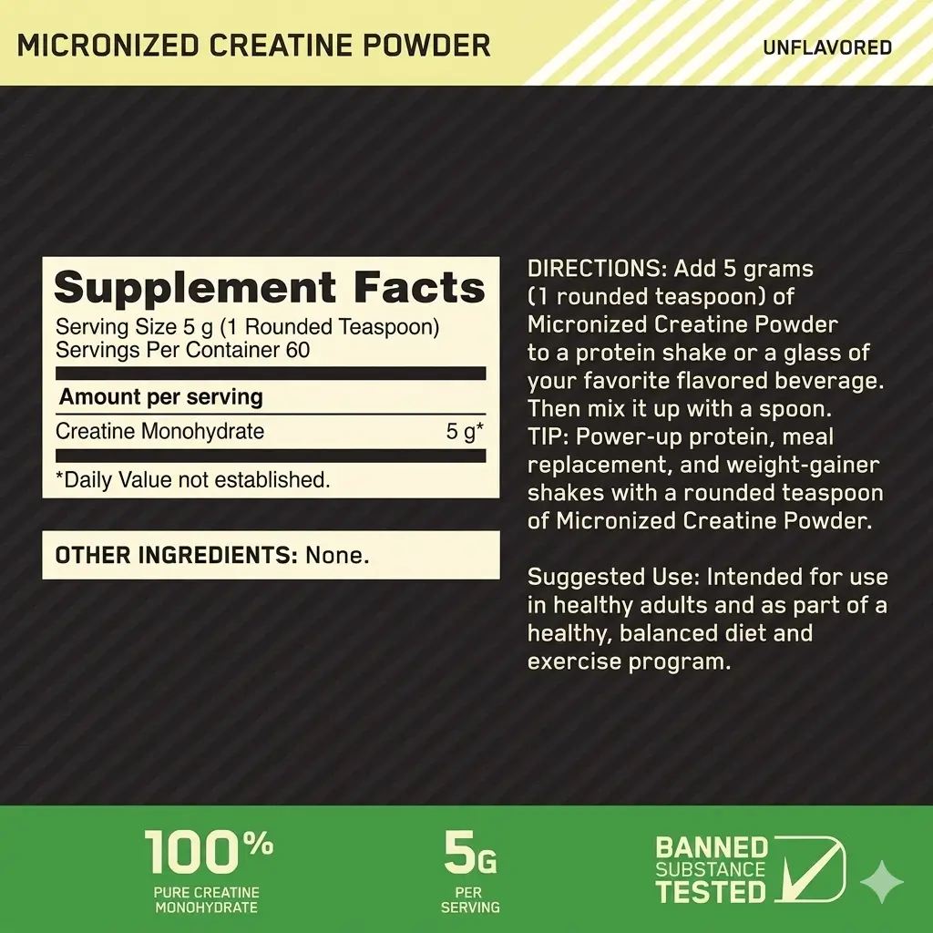Creatina Micronizad Monohidratada Optimum Nutrition 300g — 60 servicios