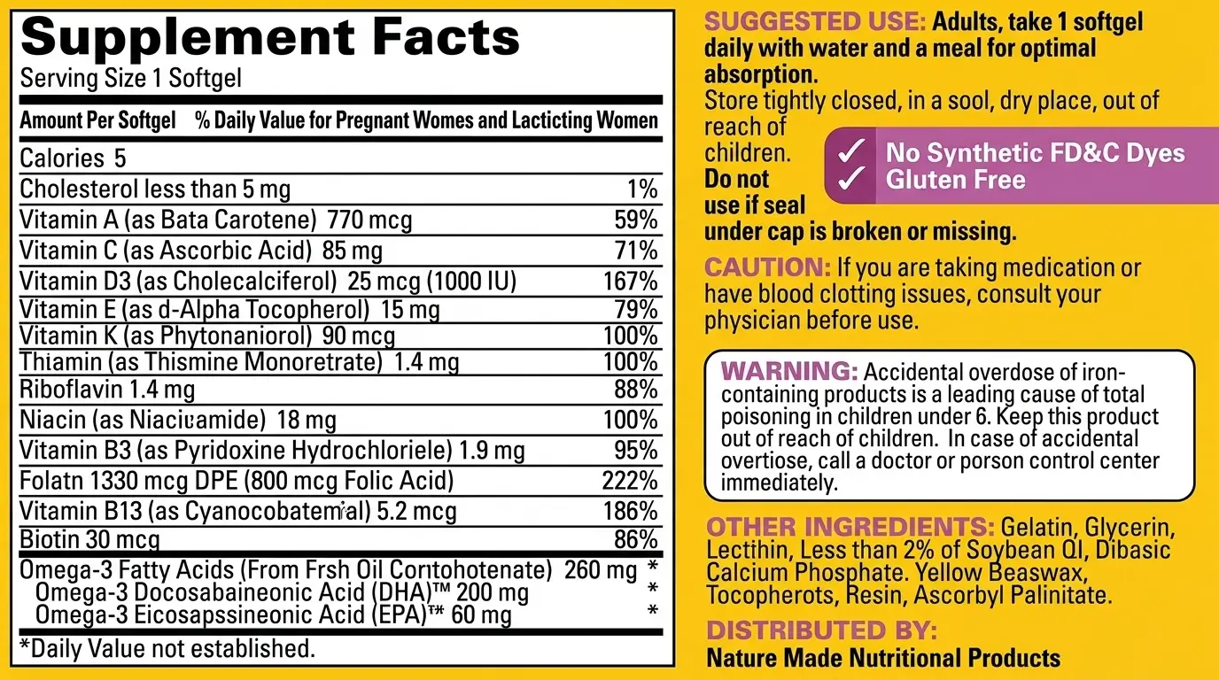 Vitaminas Prenatales + Ácido Fólico & DHA Nature Made — Nutrición completa para el embarazo
