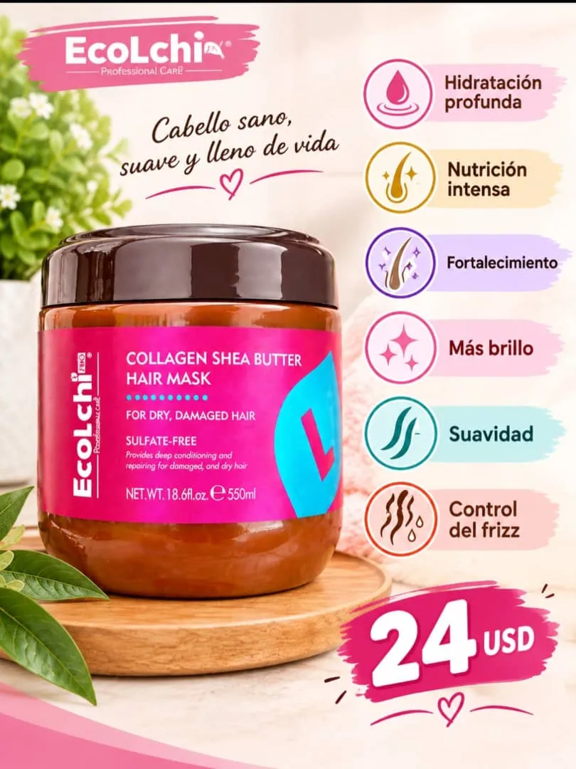 Mascarilla capilar Ecolchi colágeno y manteca de karité 550ml