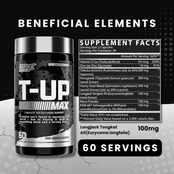 Potenciador de Testosterona T-Up Max Nutrex — 60 cápsulas | 30 servicios