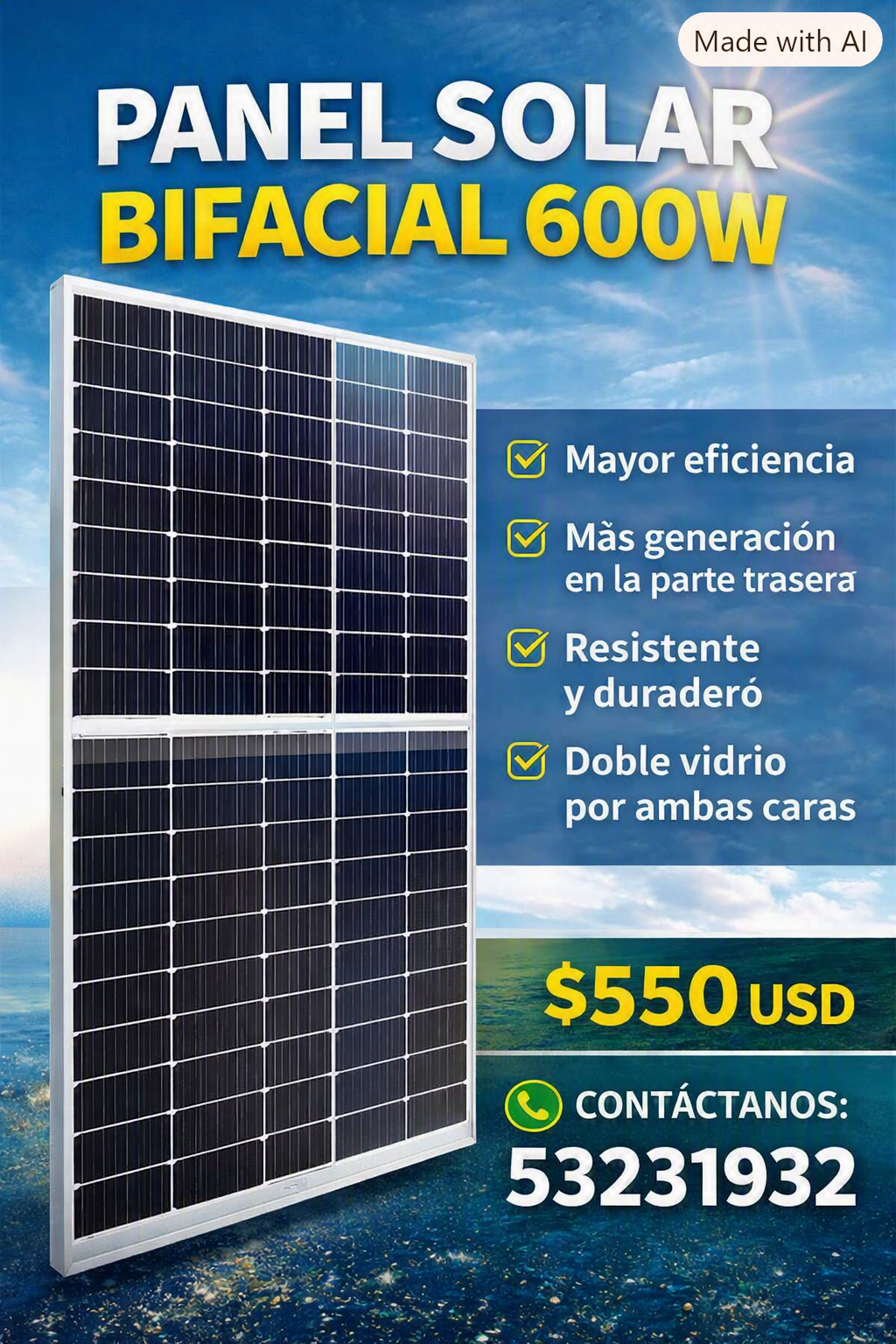 Panel solar bifacial