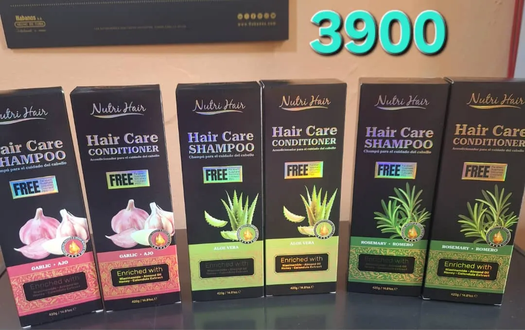 Set shampoo y acondicionador Nutri Hair sin sal 420g (ajo, aloe vera y romero)